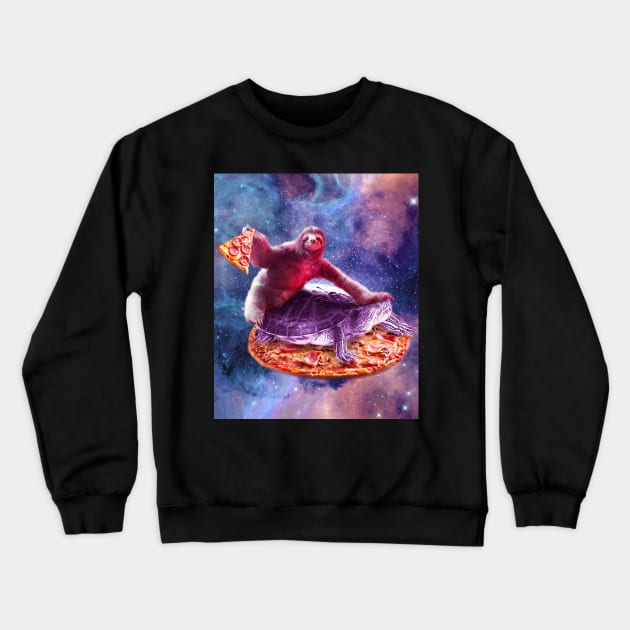 Trippy Space Sloth Turtle - Sloth Pizza Crewneck Sweatshirt by Random Galaxy